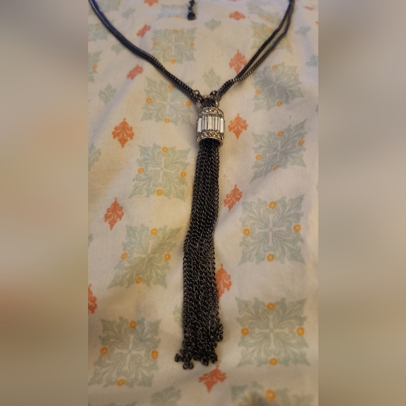 💖JLO Pendant Tassel Necklace  Black Chain with Rhinestones - Picture 3 of 7
